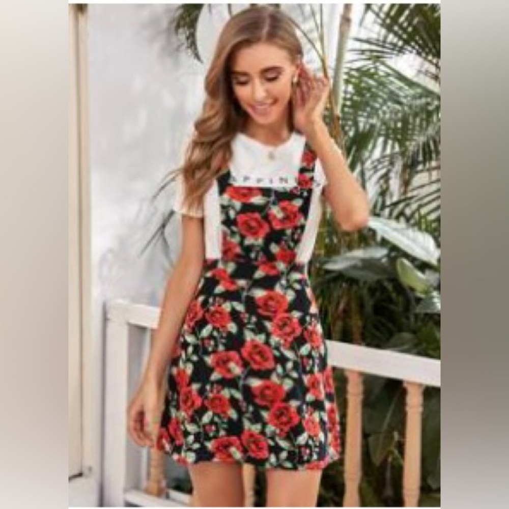 Floral overall dress,size L